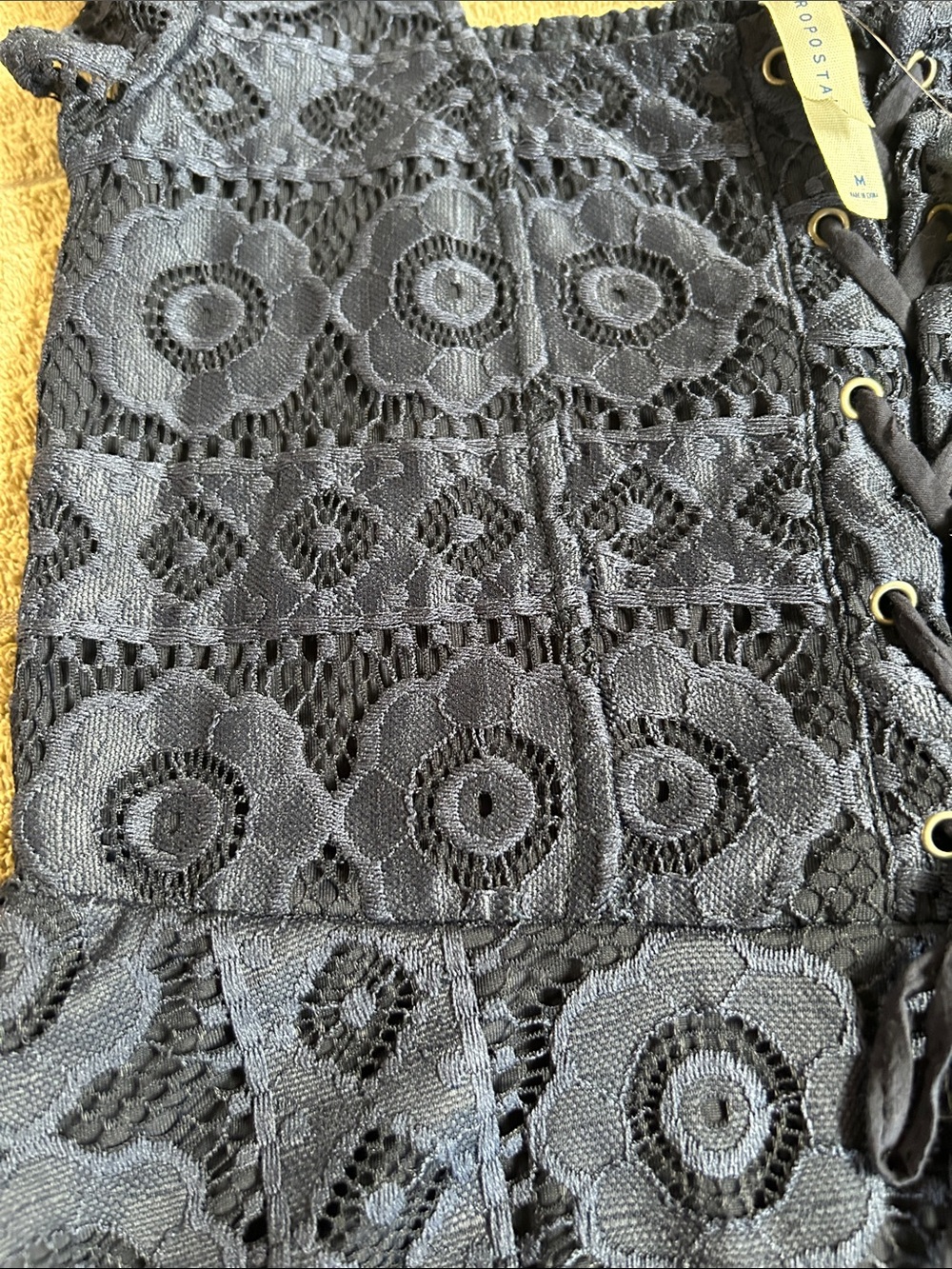 Y2K NWT Aeropostale Charcoal Navy Blue Crochet Lace-Up Mini Dress - Picture 3 of 6